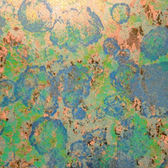 Vintage 1970s Metallic with Blue Green Motif Wallpaper - Picture 2 of 12